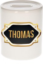 Thomas naam cadeau spaarpot met gouden embleem - kado verjaardag/ vaderdag/ pensioen/ geslaagd/ bedankt
