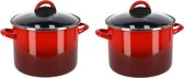 Set van 2x stuks rvs rode kookpan/pannen Cuenca met glazen deksel 18 cm 5 liter
