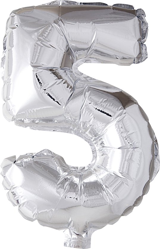 Folieballon , 5, H: 41 cm, zilver, 1 stuk