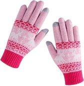 Gebreide handschoenen met touchscreen tip - Roze - Dames/Tieners - Rendieren