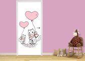 Luxe Deursticker Poezen met ballon - grijs|roze - Sticky Decoration - deurposter - decoratie - woonaccesoires - op maat voor jouw deur