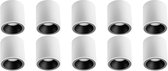 Opbouwspot 10 Pack - Pragmi Cliron Pro - GU10 Fitting - Opbouw Rond - Mat Wit/Zwart - Aluminium - Verdiept - Ø90mm - BSE