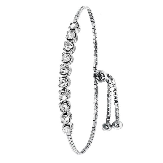 Lucardi Dames Armband kristal white - Echt Zilver - Armband - Cadeau - Moederdag - 22 cm - Zilverkleurig