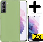 Samsung S21 Hoesje Met 2x Screenprotector - Samsung Galaxy S21 Case - Siliconen Samsung S21 Hoes Met 2x Screenprotector - Groen