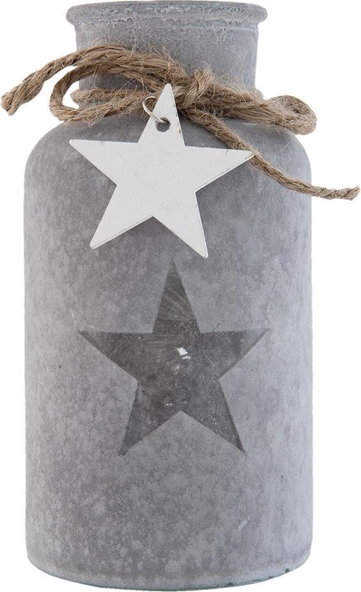Decoratie Fles 6GL1694 Ø 8*16 cm Grijs Glas Ster Decoratie Kan Mini Fles