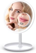 Voxon Make UP Spiegel met Verlichting |Beauty Spiegel | 1X/10X vergrootspiegel | Met Touch Sensor | Cosmetica / Visagie spiegel - Scheerspiegel - Dimbare ledverlichting - 30 leds - 45° draaib