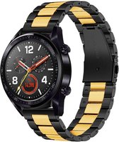 Stalen Smartwatch bandje - Geschikt voor  Huawei Watch GT stalen band - zwart/goud - 42mm - Horlogeband / Polsband / Armband