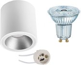 Opbouwspot Set - OSRAM Parathom PAR16 930 36D - Pragmi Cliron Pro - GU10 Fitting - Dimbaar - Opbouw Rond - Mat Wit/Zilver - 5.5W - Warm Wit 3000K - Verdiept - Ø90mm - BSE