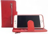 Samsung Galaxy S21 Plus - Burned Red Leren Rits Portemonnee Hoesje - Lederen Wallet Case TPU meegekleurde binnenkant- Book Case - Flip Cover - Boek - 360º beschermend Telefoonhoesj