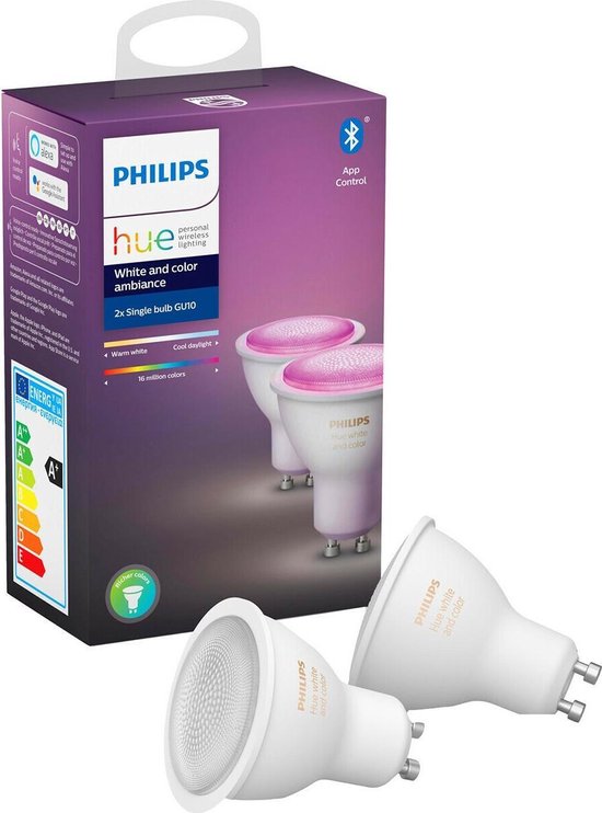PHILIPS HUE – LED Spot Set GU10 – White and Color Ambiance – Bluetooth – Pragmi Borny Pro – Inbouw Vierkant – Mat Goud – Kantelbaar – 92mm