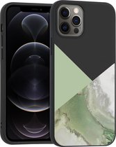 iMoshion Design voor de iPhone 12, iPhone 12 Pro hoesje - Marmer - Groen / Zwart