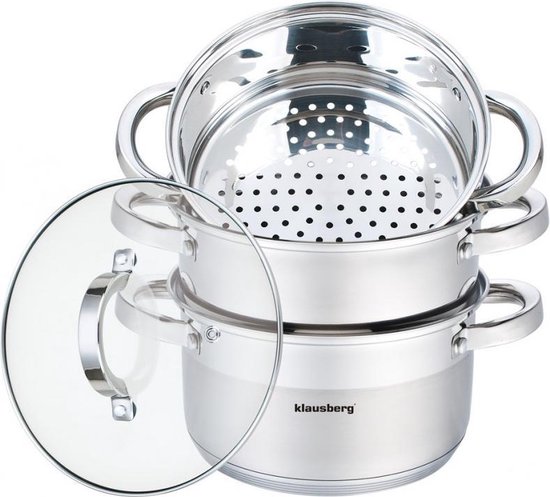 MBUYI Mantowarka Stoompan, 5-laags 304 roestvrij staal, gepolijst, stoomkoker, kookpan, 28 cm steelpan, bevat een bodempan, vier stoompan en een deksel
