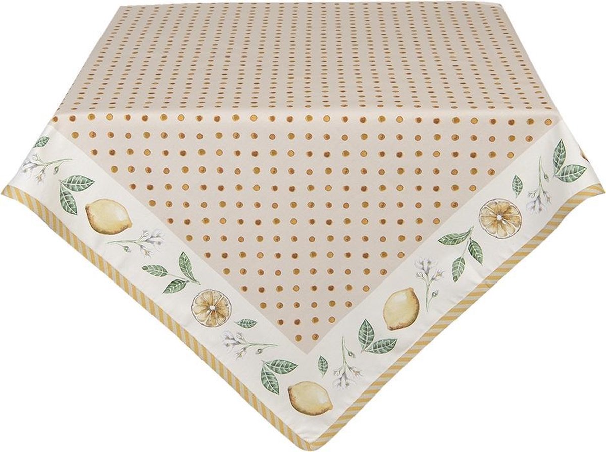 Clayre & Eef Tafelkleed 150x150 cm Beige Geel Katoen Vierkant Citroen Tafellaken