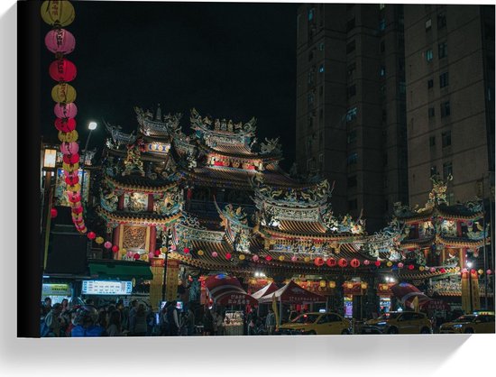 Canvas  - Raohe Night Market in Taiwan  - 40x30cm Foto op Canvas Schilderij (Wanddecoratie op Canvas)