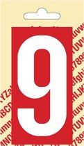 Pickup Plakcijfer kunststof 90 mm - rood met wit 9 Nobel mono bordje