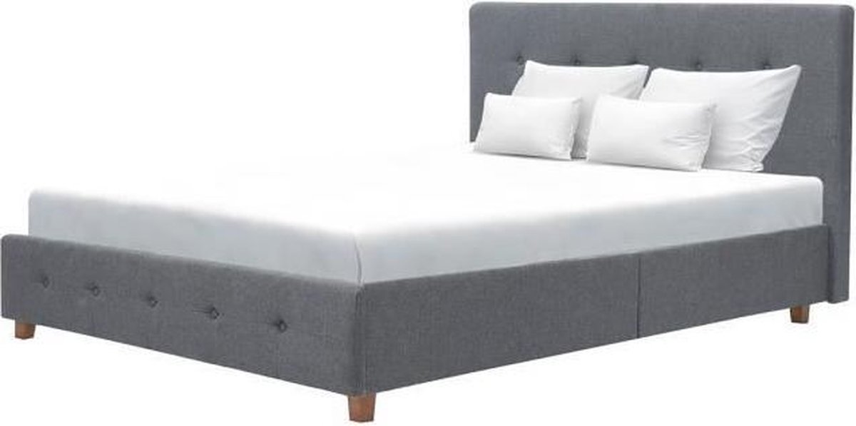 Bed voor volwassenen 160 x 200 cm - Donkergrijze stof met linnenlook - Inclusief bedbodem - CHARLIE