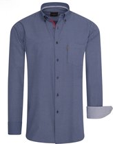 Cappuccino - Heren Overhemd – Borstzakje – Allover Design – Navy