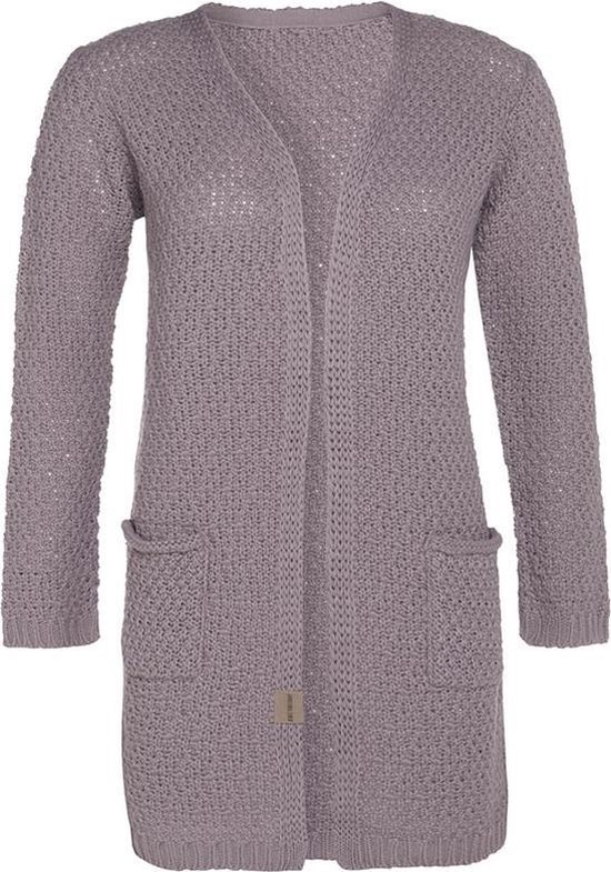 Knit Factory Luna Gebreid Vest Mauve - Gebreide dames cardigan - Middellang vest reikend tot boven de knie - Roze damesvest gemaakt uit 30% wol en 70% acryl - 36/38 - Met steekzakken