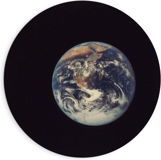 Dibond Wandcirkel - Wereldbol in de Ruimte - 90x90cm Foto op Aluminium Wandcirkel (met ophangsysteem)