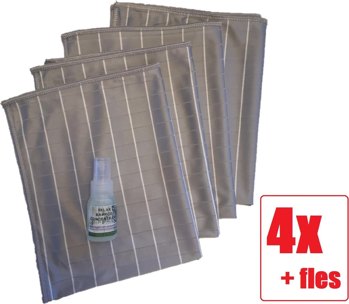 Goedkoopste Bamboe Glasdoek - Glasdoeken - Microvezeldoek - Schoonmaakdoek - Droogdoek - Zeem - Ramendoek - Keukendoek - Wonderdoek - Streeploos schoonmaken - 3 STUKS GRIJS Relax Bamboe Concentraat