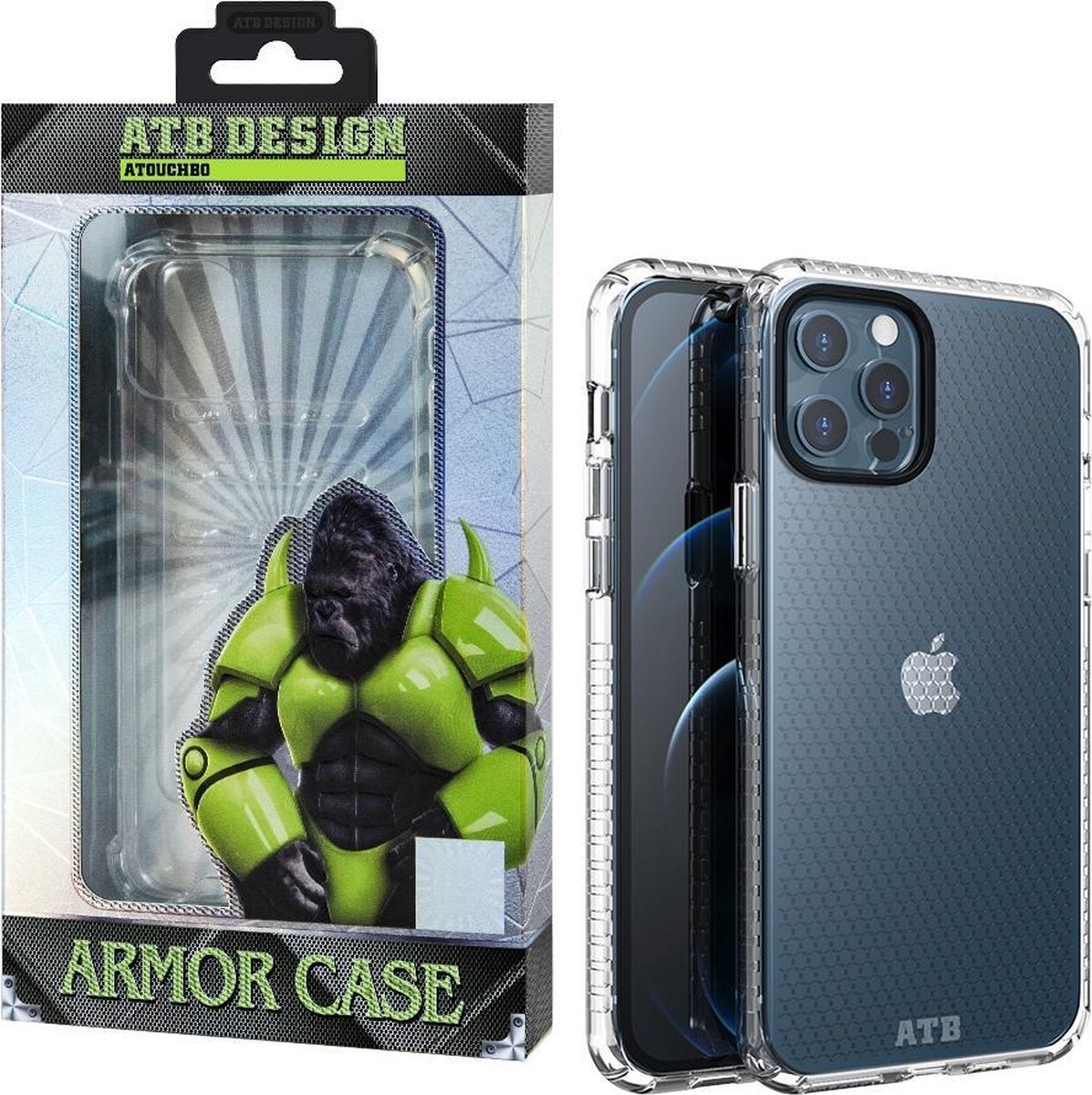 Atouchbo Armor Case iPhone 12 en iPhone 12 Pro hoesje transparant - Honeycomb