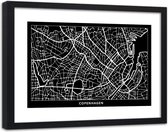 Foto in frame , Plattegrond Kopenhagen , 120x80cm , Zwart wit , wanddecoratie