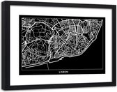 Foto in frame , Plattegrond Lissabon , 120x80cm , Zwart wit , wanddecoratie