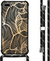iMoshion Design hoesje met koord voor de iPhone 8 Plus / 7 Plus - Bladeren - Goud / Zwart