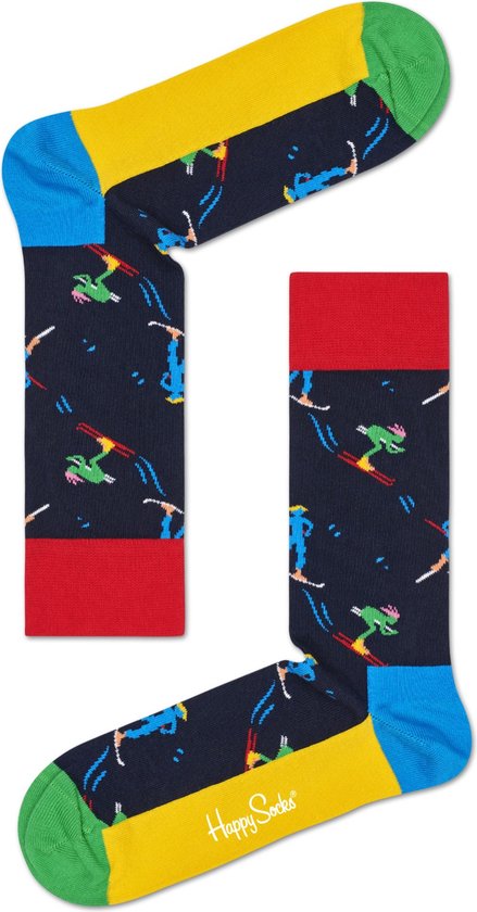 Happy Socks Ski Sok | Maat 36-40 | Donkerblauw met multi multicolor | SKI01-6500 | voor de echte skiër