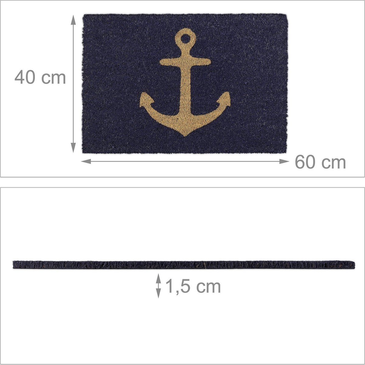 Relaxdays Paillasson Coco 40x60 Cm Motif Phare Maritime – Antidérapant Intérieur/Extérieur, Naturel & Décoratif