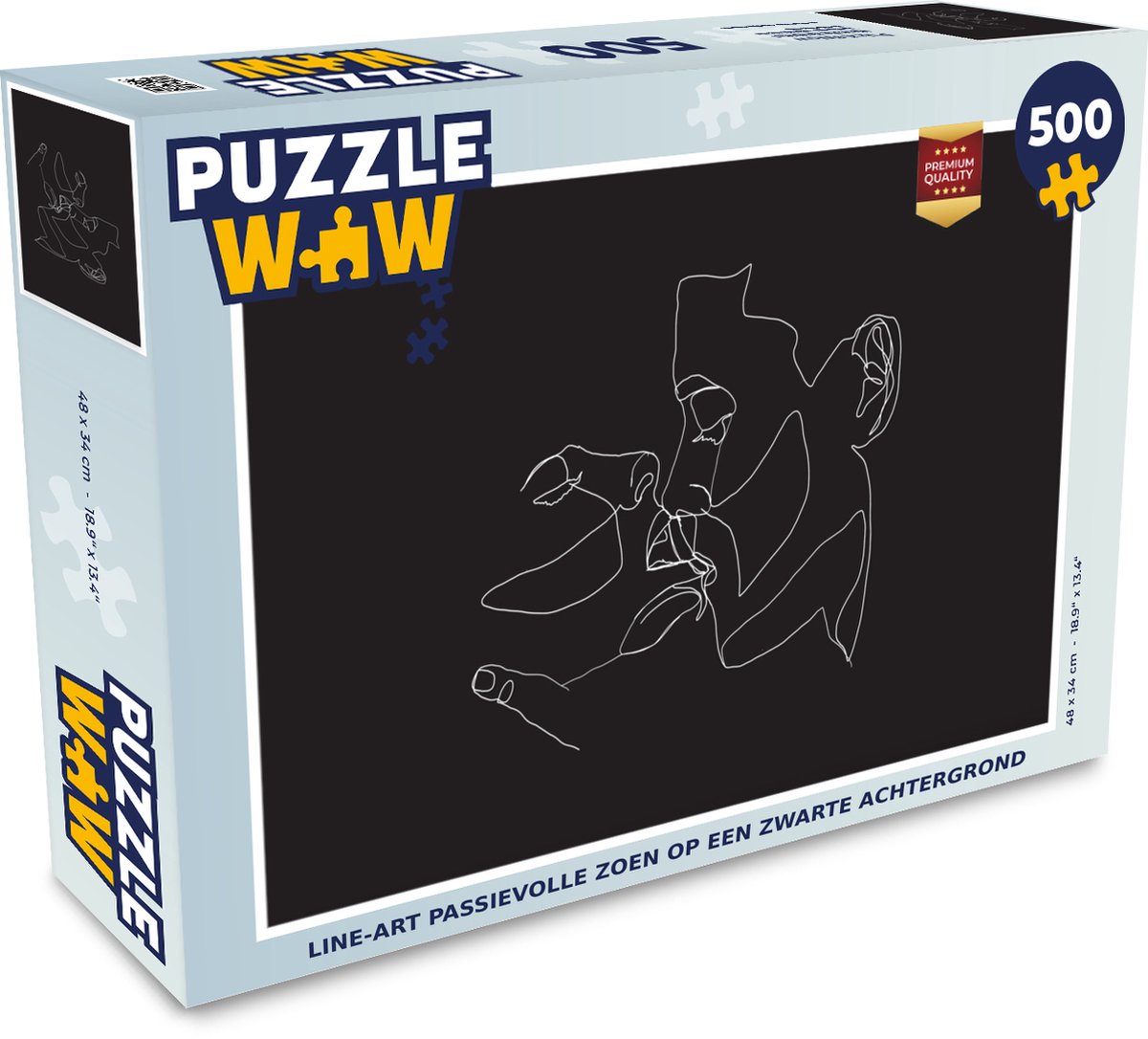 Afbeelding van product Puzzel 500 stukjes Line-art Koppel - 4 - Line-art passievolle zoen op een zwarte achtergrond - PuzzleWow heeft +100000 puzzels