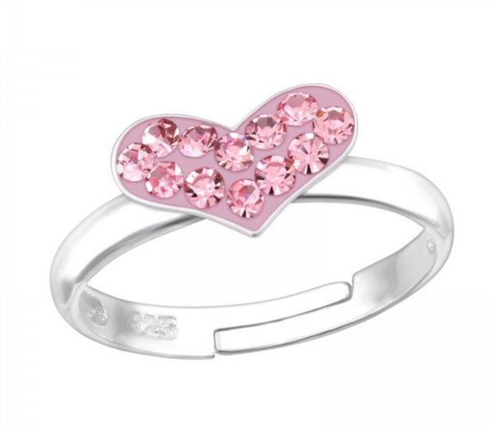 La Rosa Princesa Zilveren hart ring Roze Kristallen - Meisje