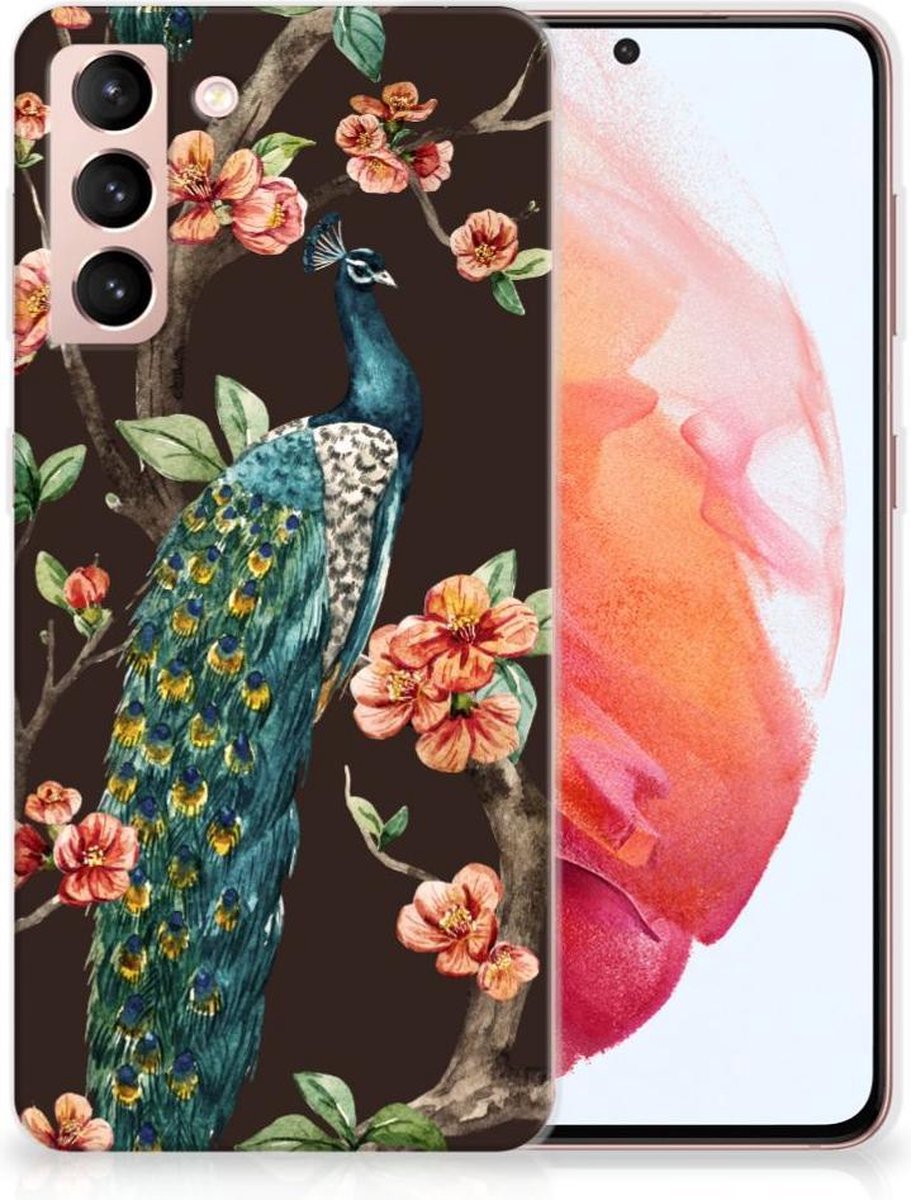 Samsung Galaxy S21 TPU Hoesje Pauw met Bloemen