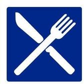 Restaurant sticker, blauw wit 200 x 200 mm