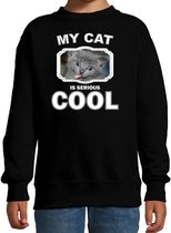 Grijze katten / poezen trui / sweater my cat is serious cool zwart - kinderen - Katten liefhebber cadeau sweaters 9-11 jaar (134/146)