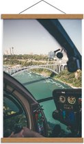 Schoolplaat – Helikopter boven Brug - 40x60cm Foto op Textielposter (Wanddecoratie op Schoolplaat)