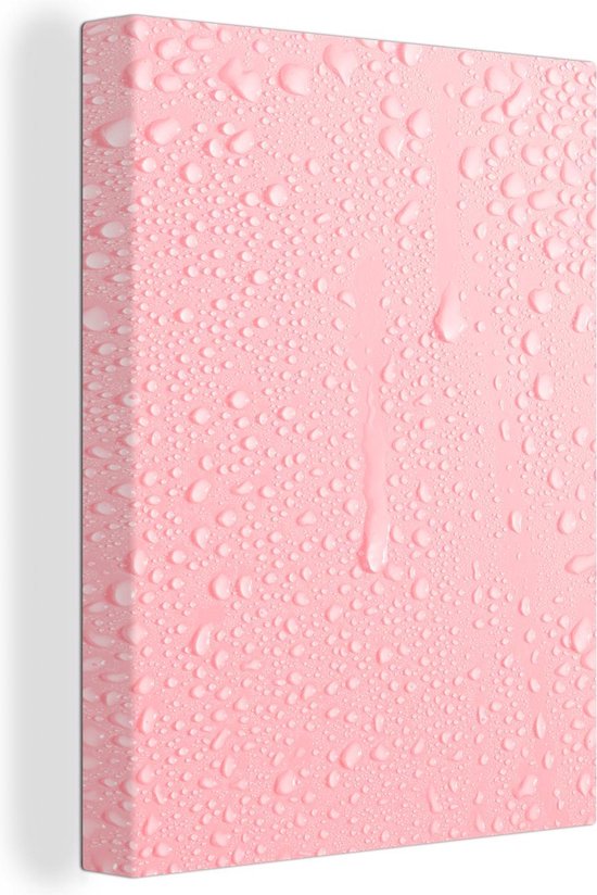 Canvas Schilderij Roze achtergrond met waterdruppels - 30x40 cm - Wanddecoratie