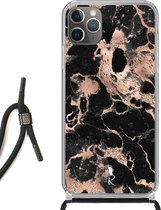 iPhone 11 Pro hoesje met koord - Rose Gold Marble