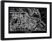 Foto in frame , Plattegrond Amsterdam  , 120x80cm , Zwart wit , wanddecoratie
