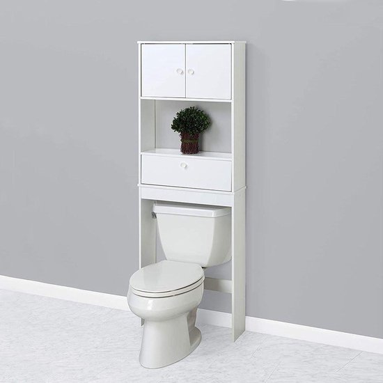 Eleganca Toiletkast - Badkamer meubel - Badkamer meubel - Compact - 3 planken - Wit - 162,5cm x 58,5cm x 19cm