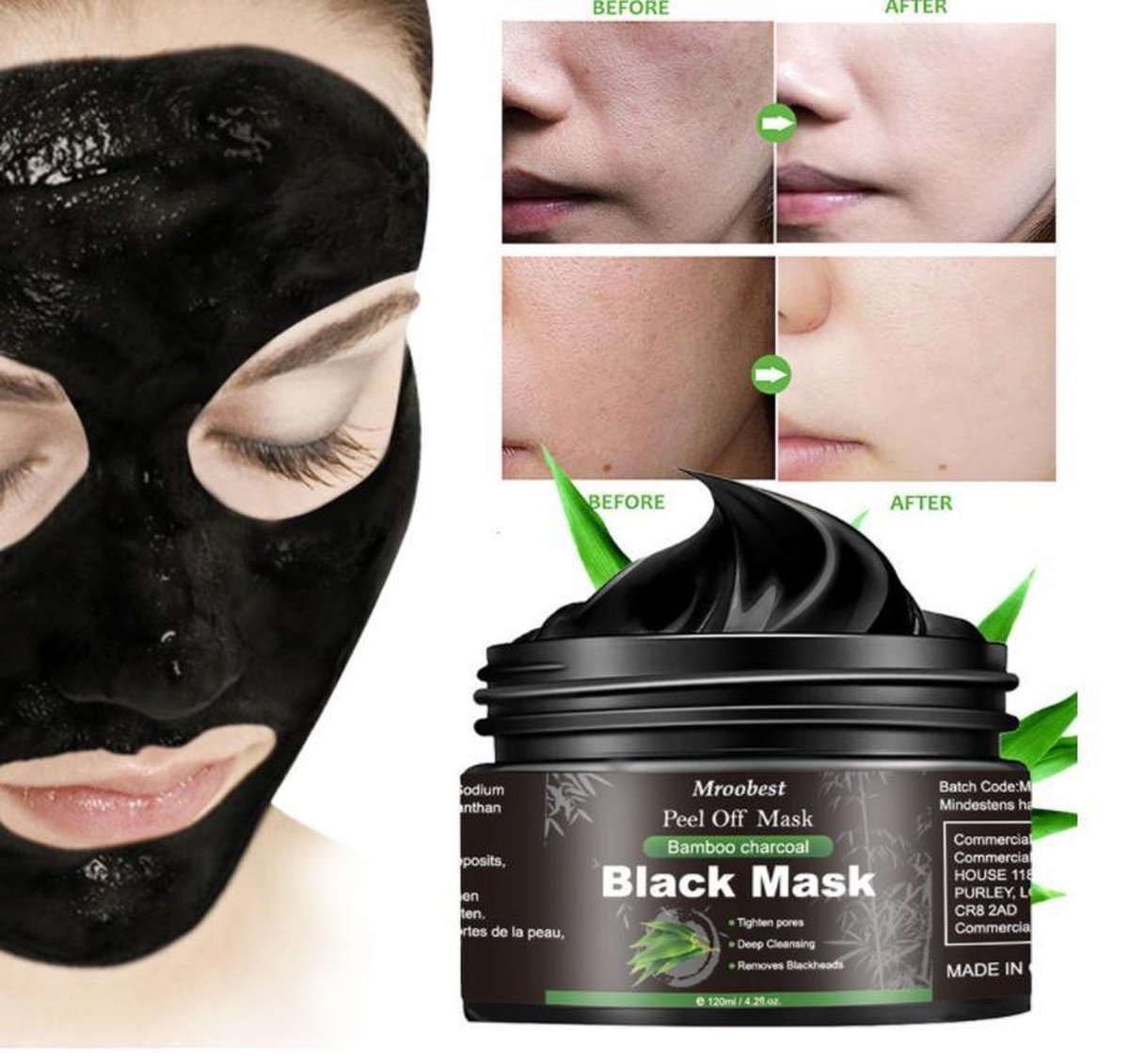 Black Mask Mee-etermasker, peel-off masker, bamboehoutskool, peel off masker,  poriën... | bol.com