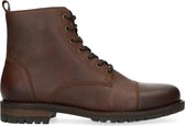 Manfield - Heren - Bruine leren veterboots - Maat 44