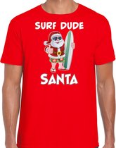 Surf dude Santa fun Kerstshirt / Kerst t-shirt rood voor heren - Kerstkleding / Christmas outfit S