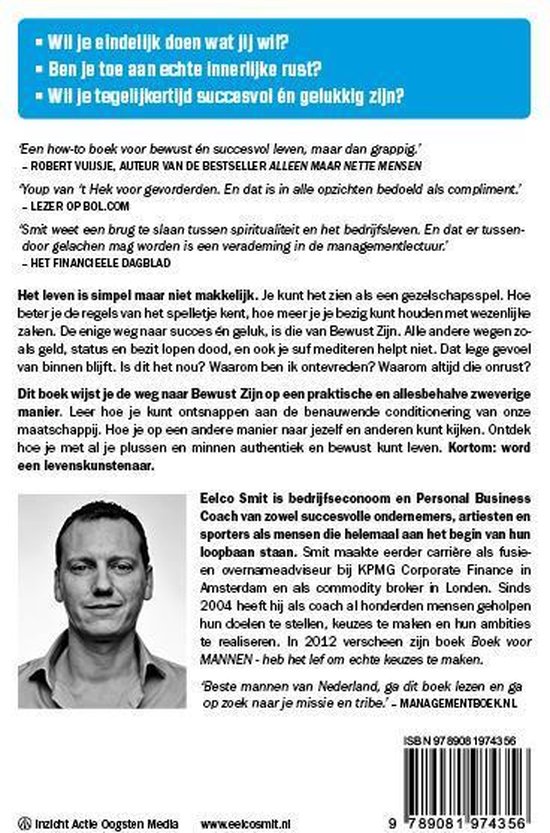 Achterkant van het boek 'De regels van het spelletje' met een foto van Eelco Smit en een ISBN-barcode.