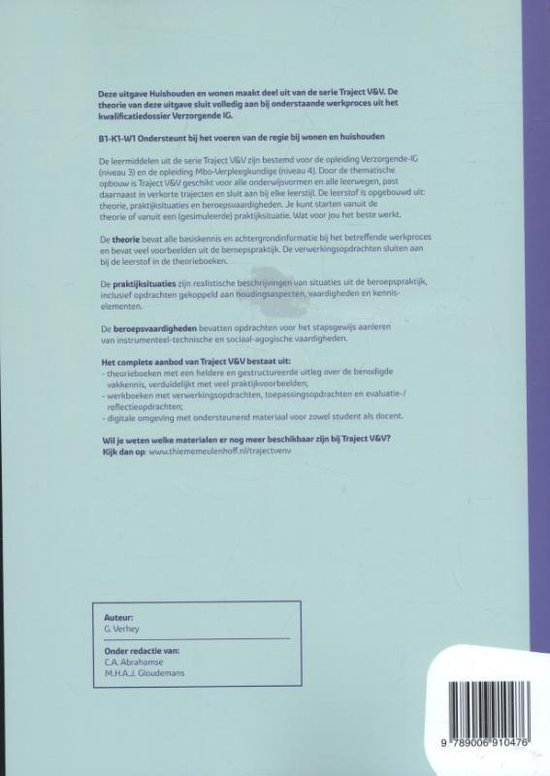Traject V&V  - Huishouden en wonen niveau 3 werkboek