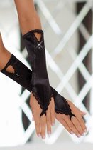 SoftLine spannende satijnen handschoenen met kanten afwerking en glimmende sieraden – Zwart One size