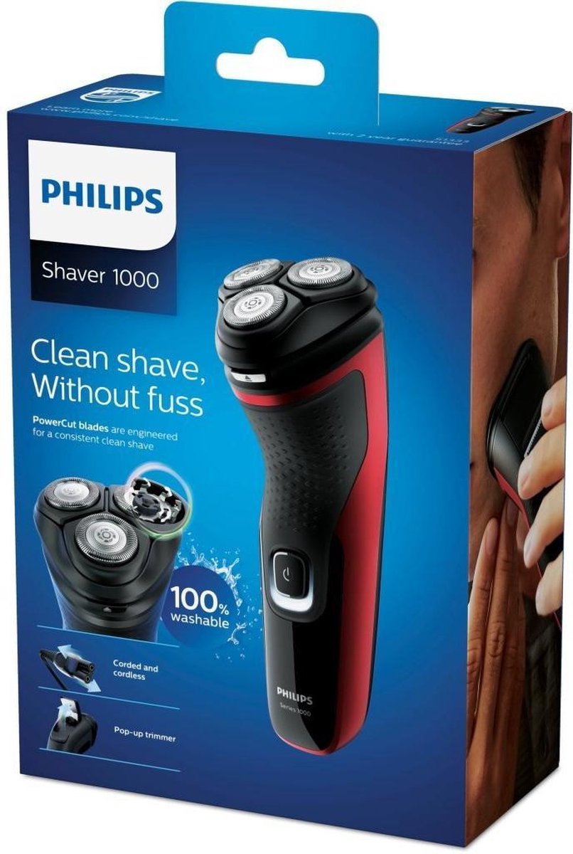 Philips S1333/41 Shaver 1000 Scheerapparaat Zwart/Rood | bol.com