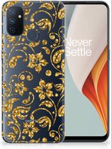 Telefoonhoesje OnePlus Nord N100 Back Cover Siliconen Hoesje Gouden Bloemen