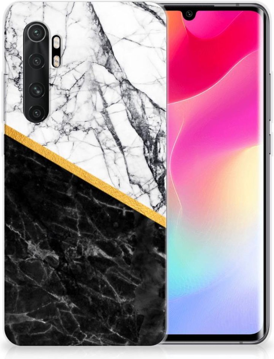 Xiaomi Mi Note 10 Lite TPU Siliconen Hoesje Marmer Wit Zwart - Origineel Cadeau Man