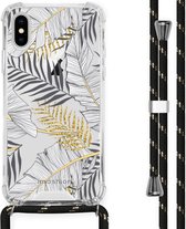 iMoshion Design hoesje met koord voor de iPhone X / Xs - Bladeren - Zwart / Goud